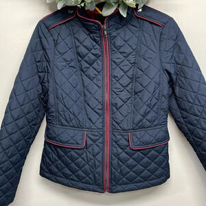 NWOT Talbots Diamond Quilted Jacket Military Inspired Navy Red XS